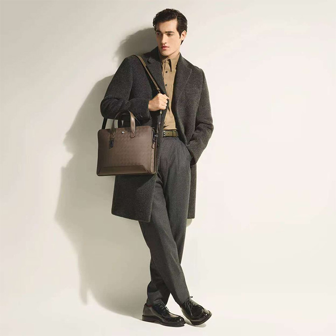 montblanc 3.0 hazelnut brown leather crosshatch briefcase #220240